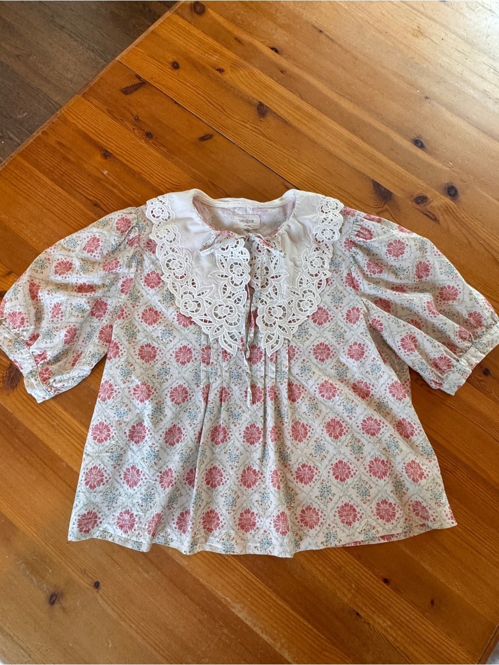 Umgee White Lace-Collar Floral Puff-Sleeve Blouse